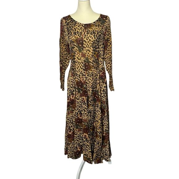 Vintage M.P.H Long Sleeve Floral Animal Print Maxi Dress Women's Size Medium - Picture 1 of 16